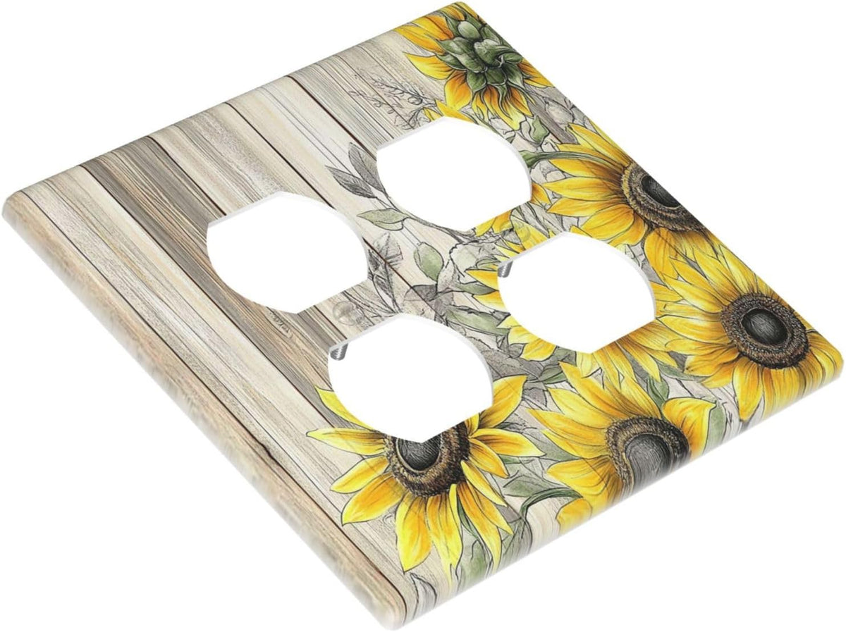 Outlet Covers Floral Sunflower Rustic Flower Vintage Wood 2 Gang Double Duplex Decorative Light