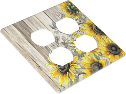 Outlet Covers Floral Sunflower Rustic Flower Vintage Wood 2 Gang Double Duplex Decorative Light