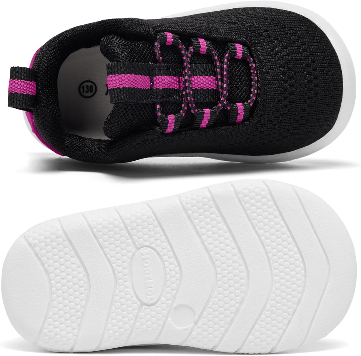 MORENDL Toddler Slip On Sneakers Baby Walking Shoes Non-Slip Breathable Unisex Pink Mesh Lace-Up