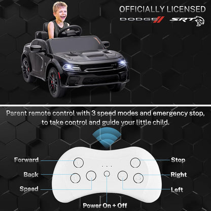 12V 7Ah Kids Electric Ride on Car, Licensed Dodge Charger SRT Hellcat, Battery Powered 4-Wheels Toy