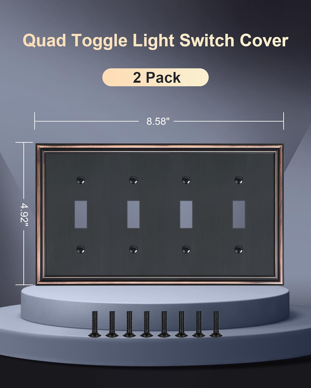 2-Pack Quad Toggle Light Switch Cover Plate, Durable Zinc Alloy Decorative Switch Plate Covers