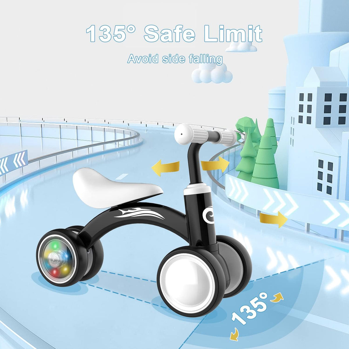Colorful Lighting Baby Balance Bike Toys for 1 Year Old Boy Gifts, 10-36 Month Toddler Balance