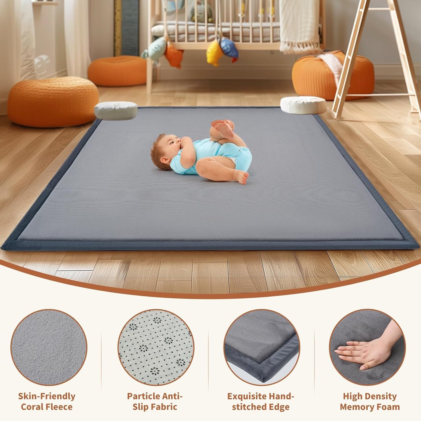 SUNYRISY Baby Play Mat for Floor 50 x 50in, 1.4in Thick Memory Foam Padded Play Mats for Baby, Soft
