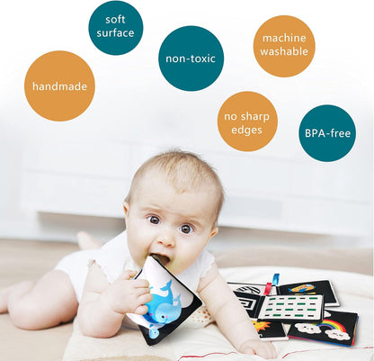Soft Cloth Baby Book Toy 0-6 Months, Black White Baby Learning Book(Pack of 4),Touch and Feel