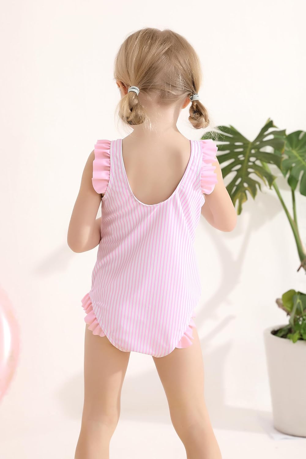 Tiny Cutey Toddler Girl Swimsuit Ruffled Stripe Sleeveless Swimwear One-Piece Baby Girl Bathing