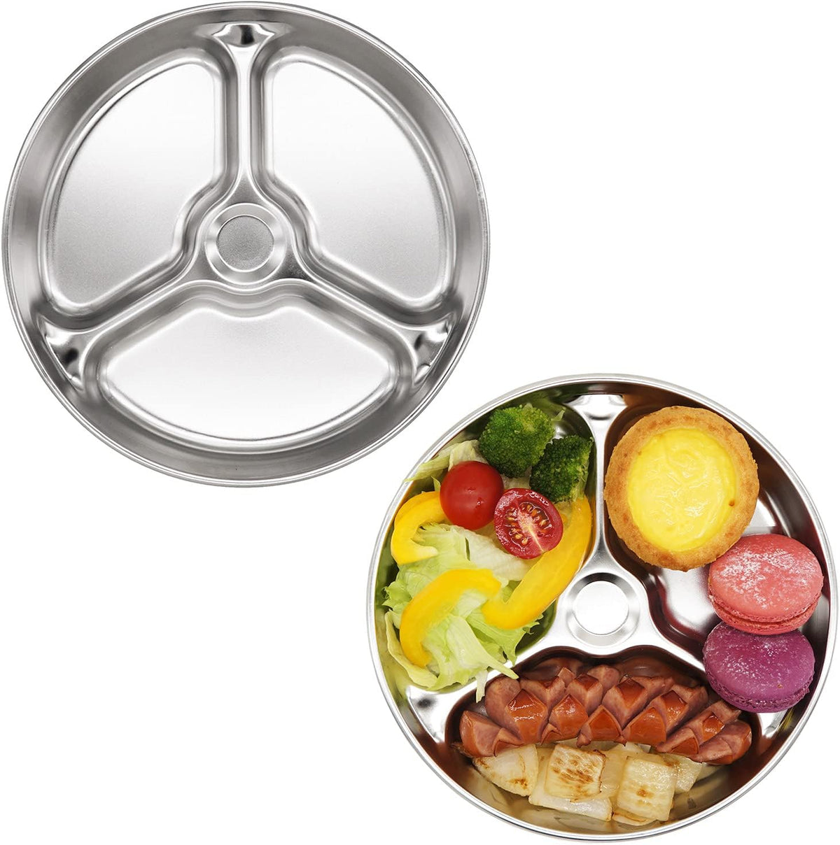 Korean Stainless Steel Divided Round Plates, Little Kids Toddlers Babies Tray, BPA Free, Diet