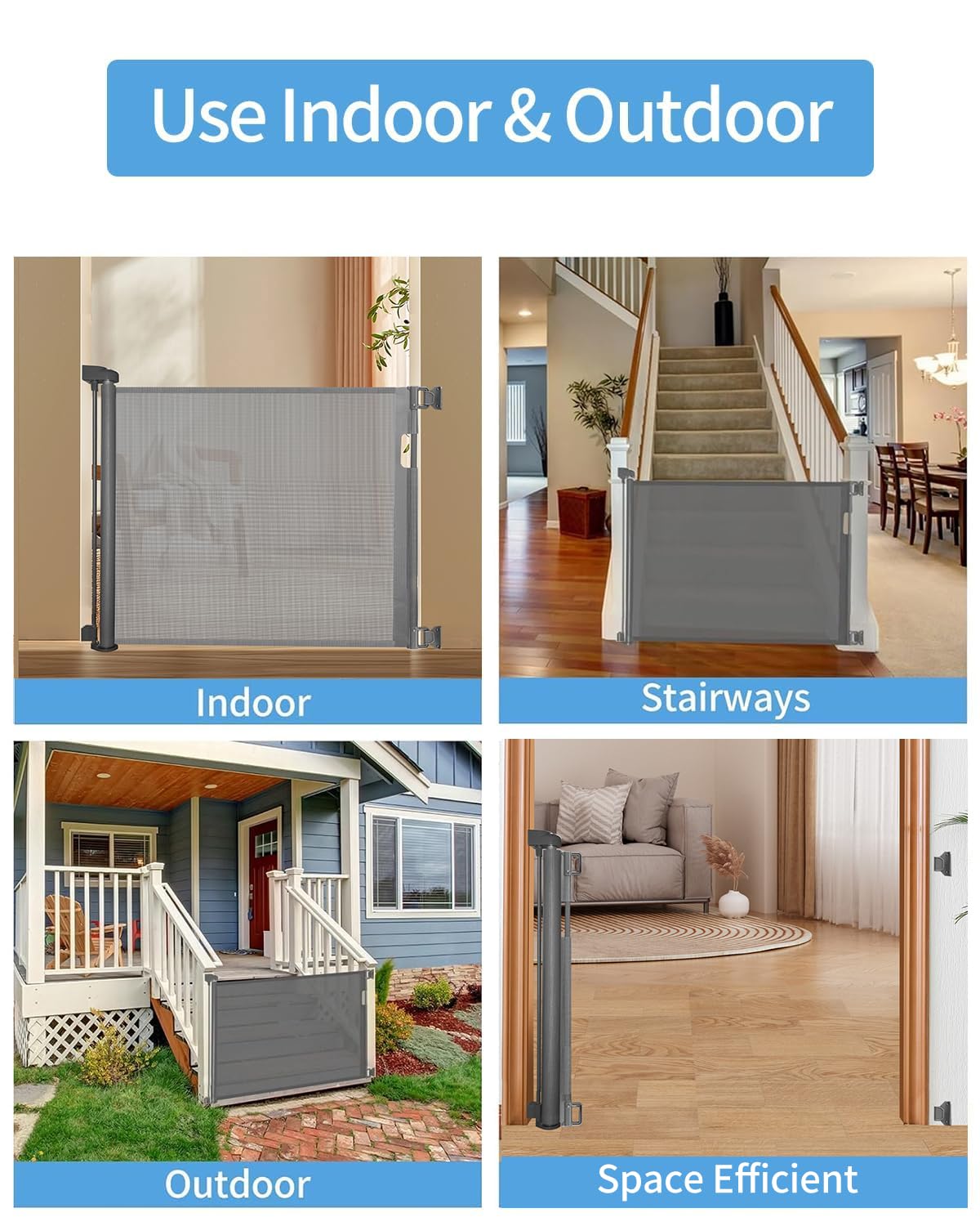 Retractable Baby Gate for Stairs – 33” Height, Expands up to 55” Width – Safety Gate for Infants