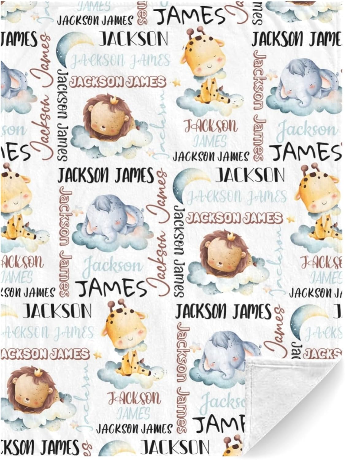 Personalized Baby Blanket for Boys, Custom Baby Blanket with Name, Safari Animal Blanket Name Baby