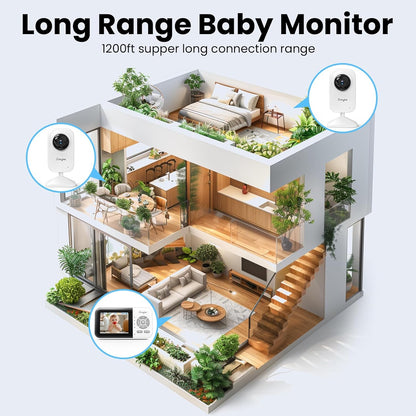2Cameras Video Baby Monitor,Two Mode,2.8'' IPS Display Screen,Night Vision,2-Way Talk,1200ft Long