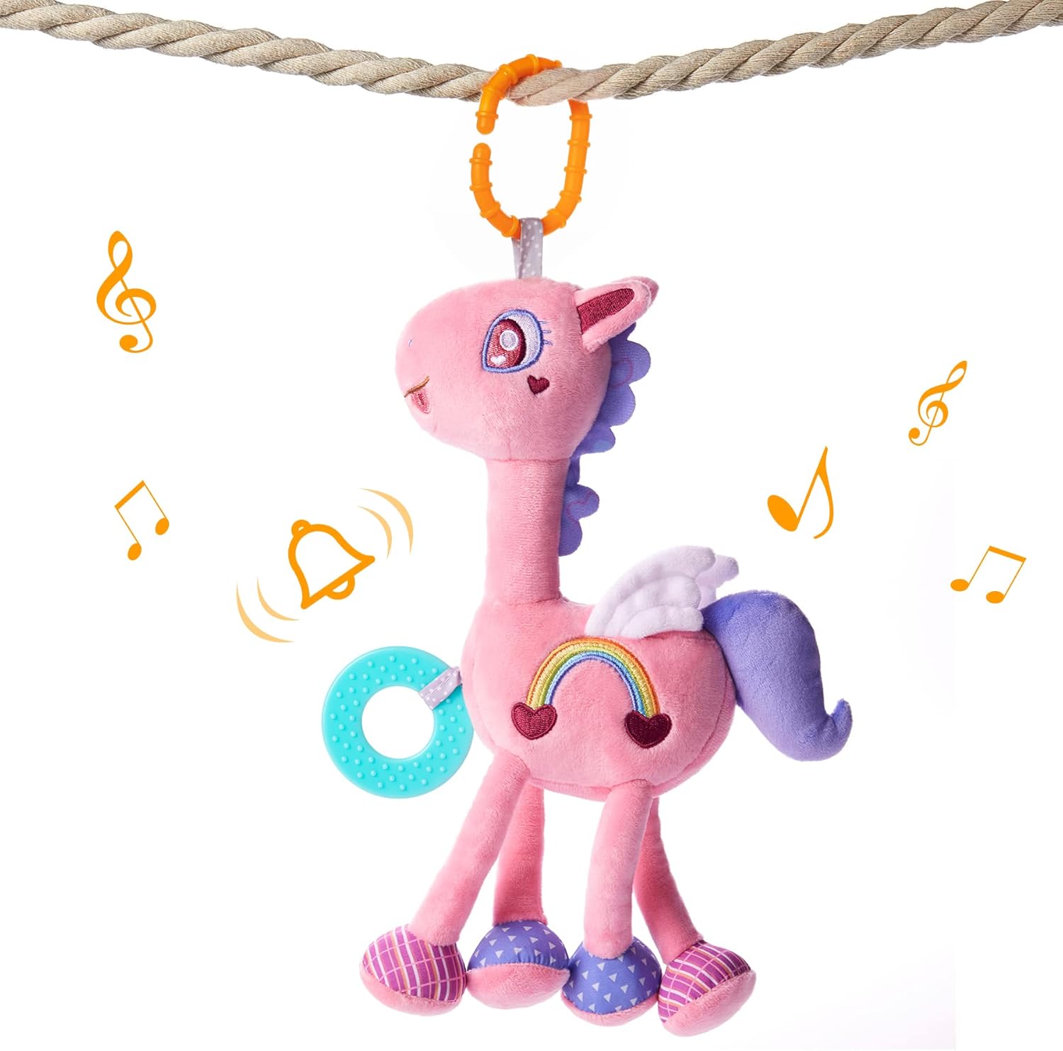 TUMAMA Baby Plush Hanging Rattle Toys, Crib Car Seat Travel Stroller Playmat Soft Plush Toy with