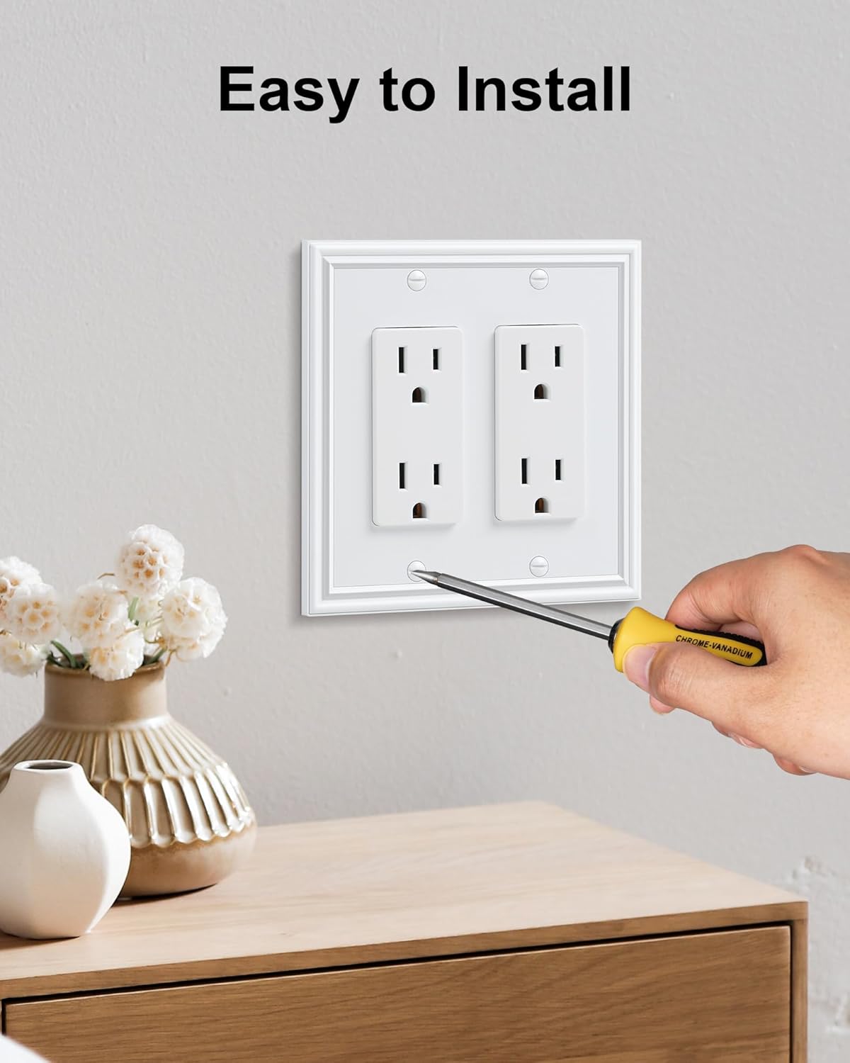 2-Pack Decorative Double Decorator Outlet Cover Plate, Durable Zinc Alloy Pure White Wall Plates