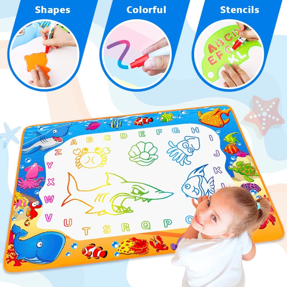 Water Doodle Mat - Kids Painting Writing Color Doodle Drawing Mat Toy Bring Magic Pens Educational