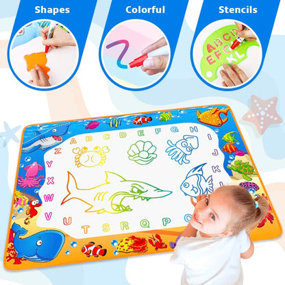 Water Doodle Mat - Kids Painting Writing Color Doodle Drawing Mat Toy Bring Magic Pens Educational