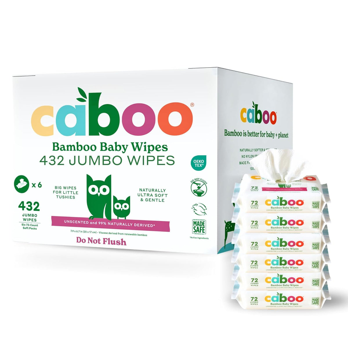 Caboo Baby Wipes, Made with Bamboo Viscose, Certified Made Safe Ingredients, Unscented Baby Wipes