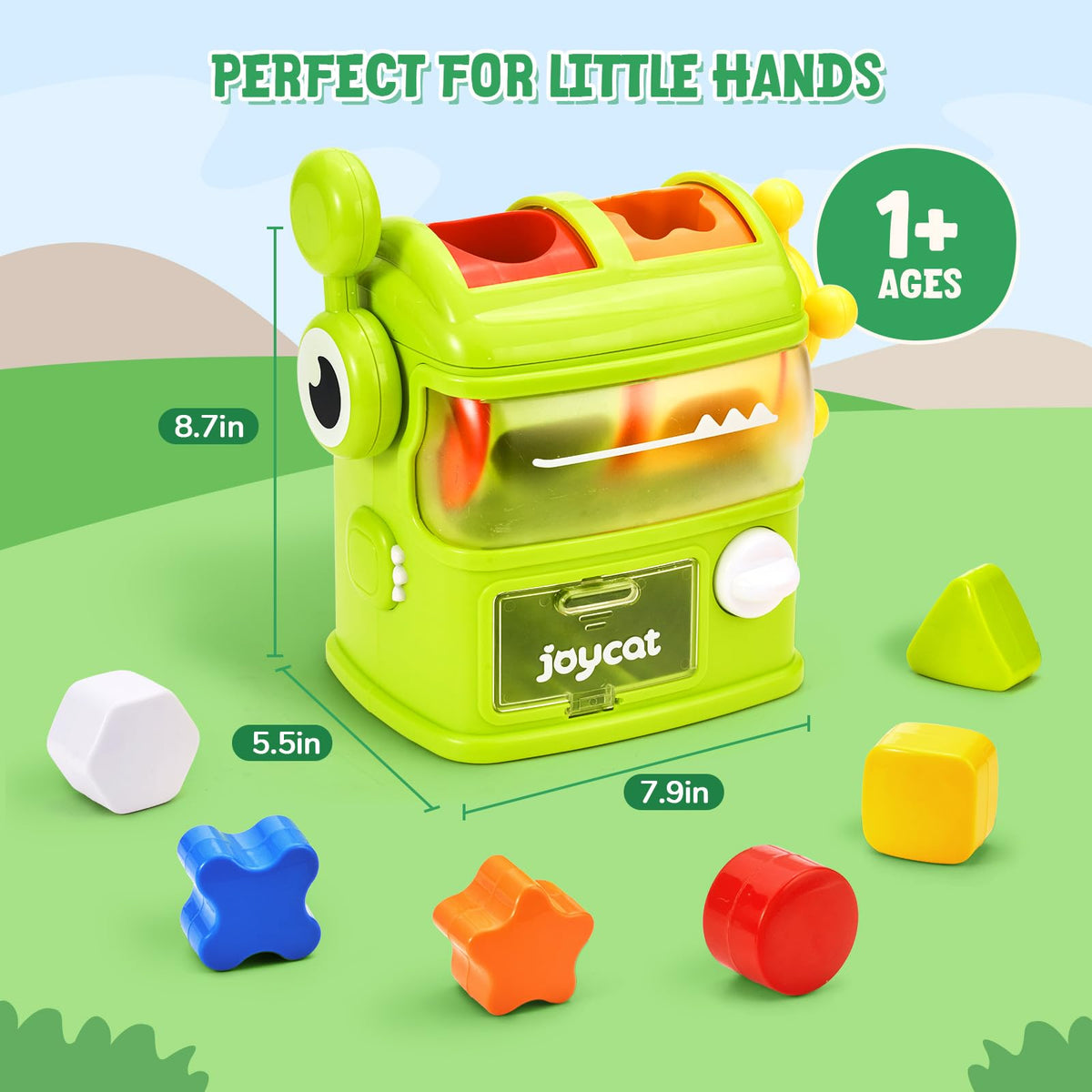 JoyCat Monster Eating The Shapes, Interactive Shape Sorter Toy for Toddlers 1-3, with 6 Rattle