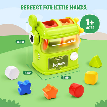 JoyCat Monster Eating The Shapes, Interactive Shape Sorter Toy for Toddlers 1-3, with 6 Rattle