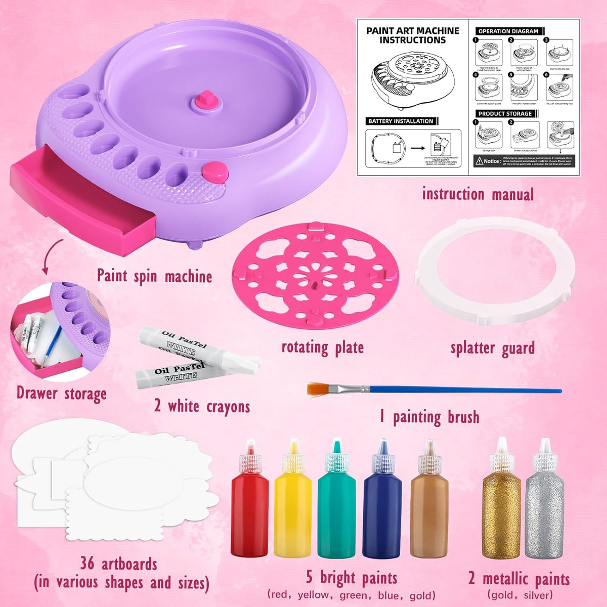 Arts and Crafts for Kids Ages 4-8,Paint Spin Art Machine Kit,Art Craft Set for 6-9 Year Old,Cool