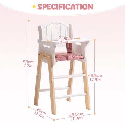 ROBUD Play High Chair, Pretend Play High Chair with Cushion, Movable Table, Wooden Baby Doll