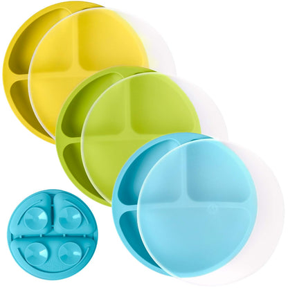 WeeSprout Suction Plates with Lids for Babies & Toddlers - 100% Silicone, Dinnerware Stays Put