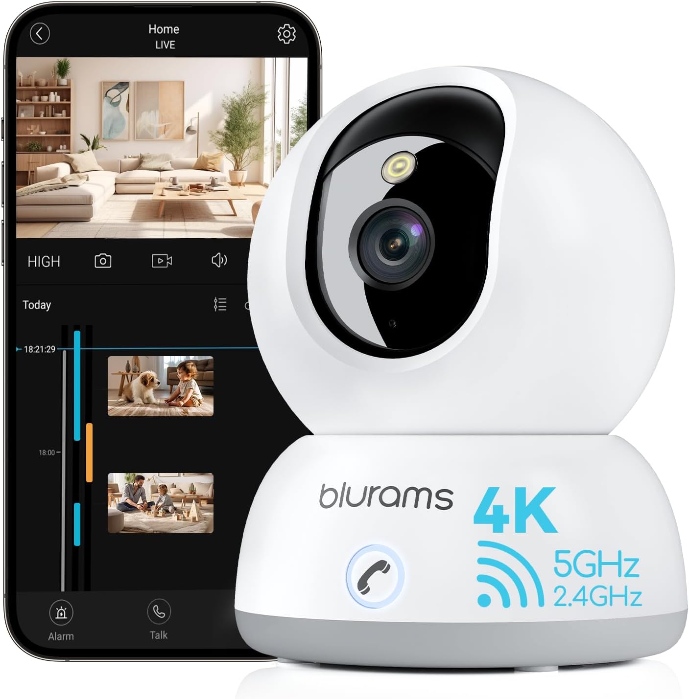 blurams Pet Camera 4K, 8MP Indoor Cameras for Home Security with One-Touch Call, Color Night