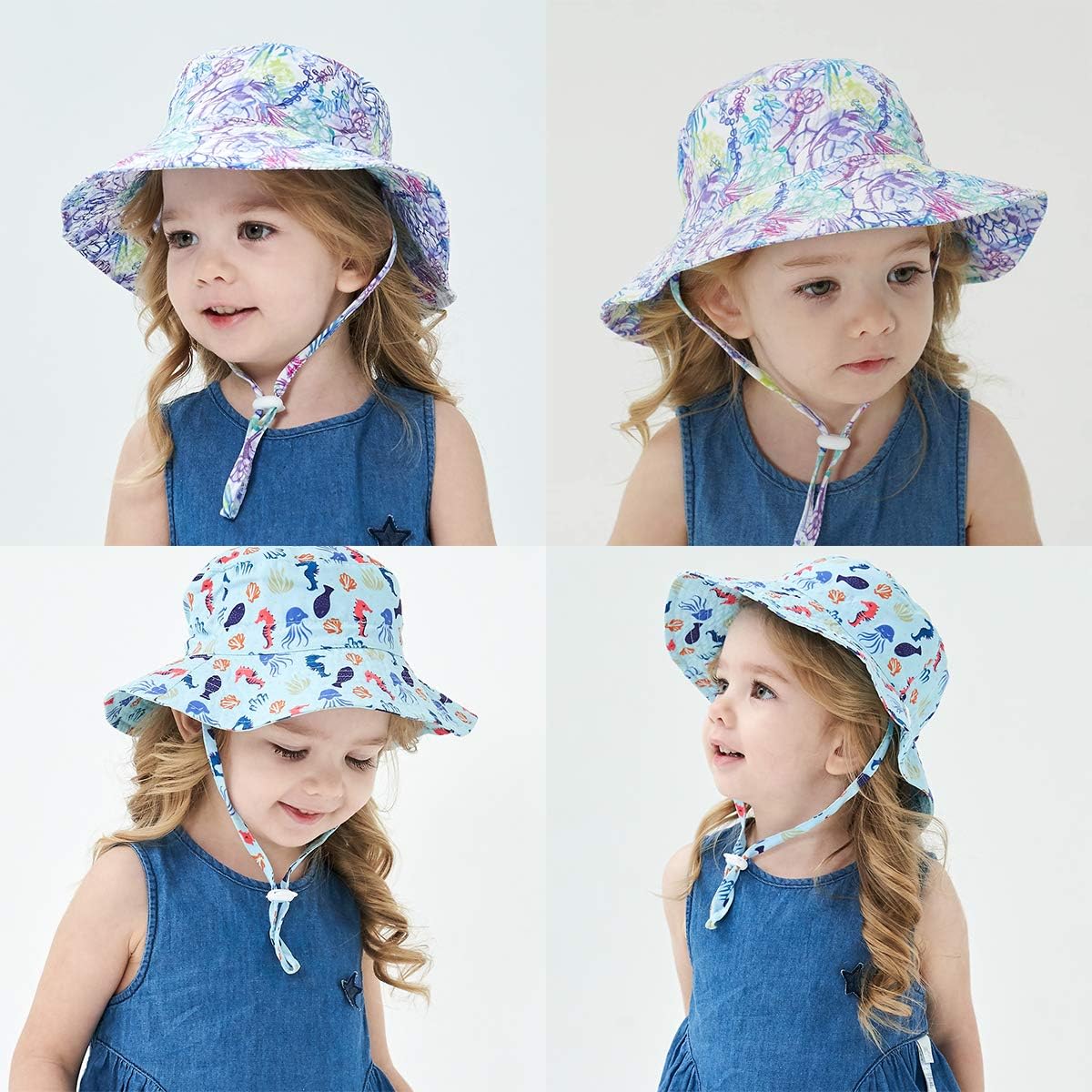 Baby Sun Hat Toddler Beach Swim Hats UPF 50+ Summer Bucket Hat Kids Infant Wide Brim Adjustable Sun