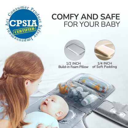 Portable Diaper Changing Pad with Shoulder Strap, Detachable Travel Changing Pad with Baby Wipes