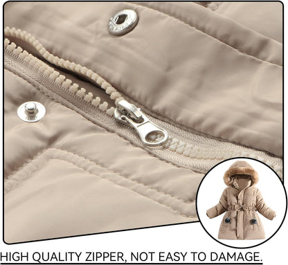 Girls Winter Dress Coats Faux Fur Hooded Fleece Jackets Waterproof Parka Outwear