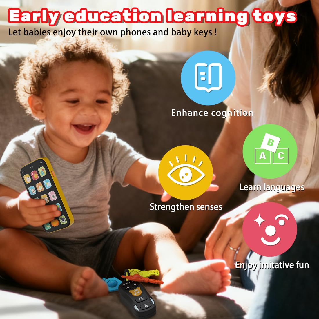 Baby Phone Baby Keys Toys Set, Bilingual Play Phone & Toy Keys for Toddlers