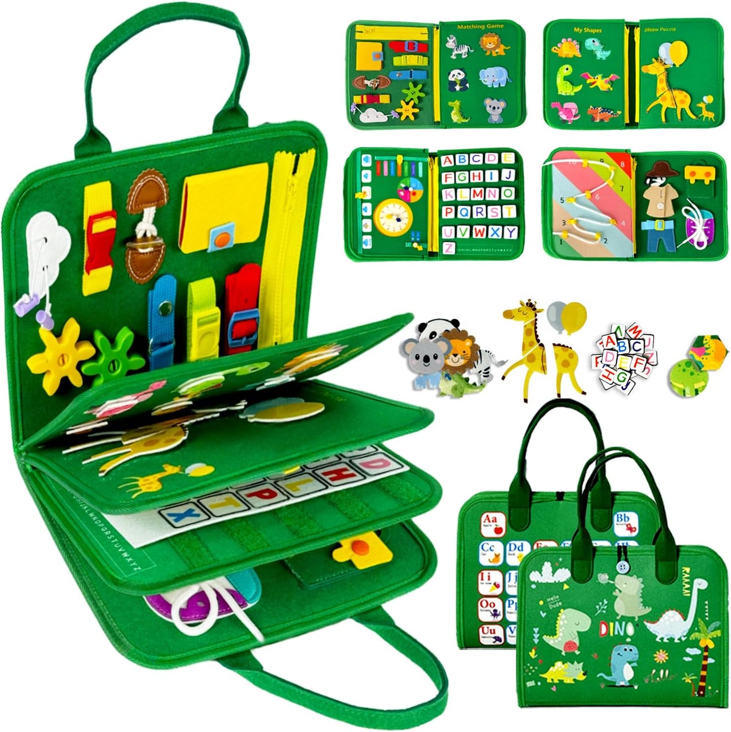 Qizfun Busy Board Book Montessori Toys for 1 2 3 4 Year Old, Boy Girl Birthday Gifts, Educational