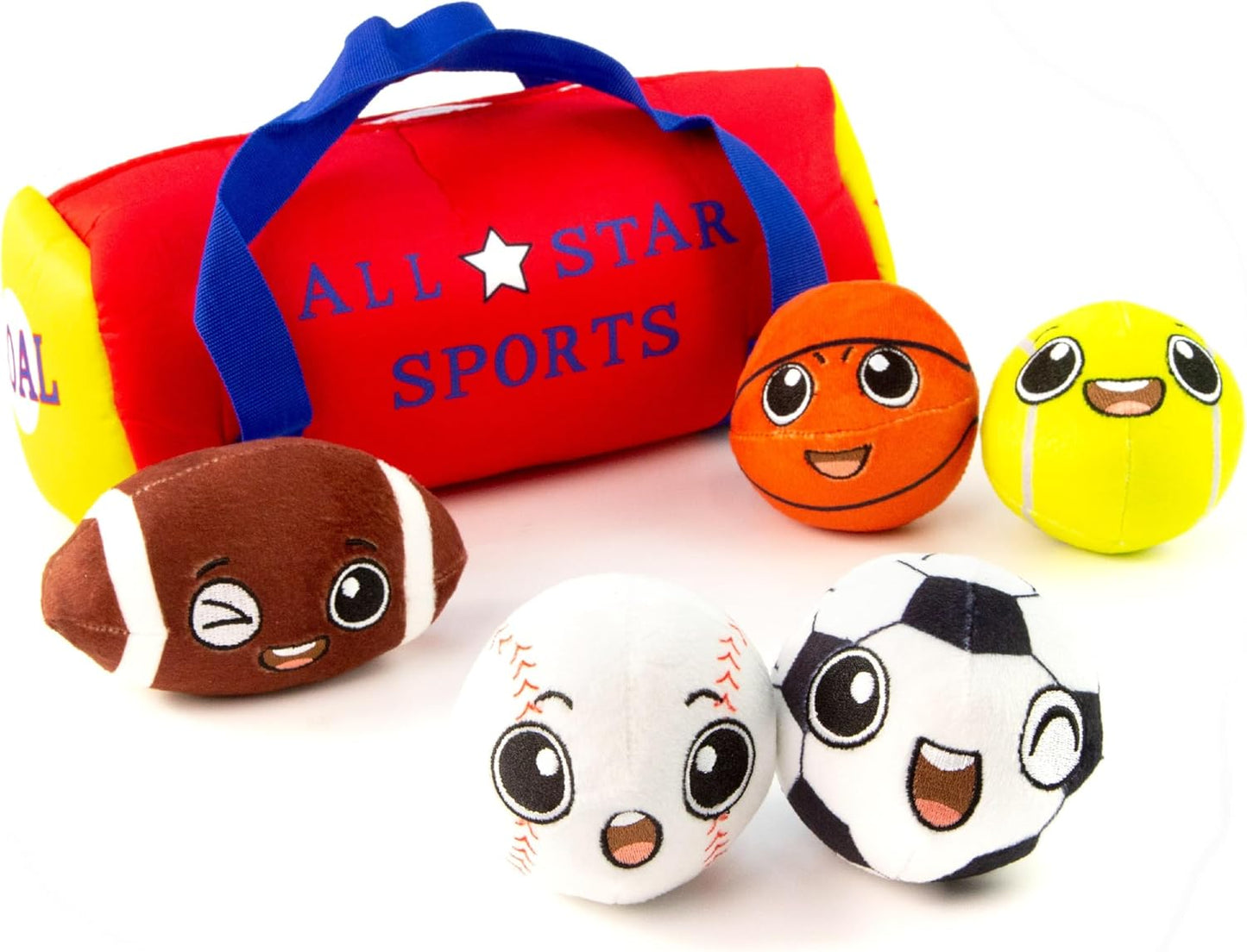 My First Sports Bag with 5 Plush Sports Balls - Rattle Ball with Sound - Sensory Toys for 1 Year