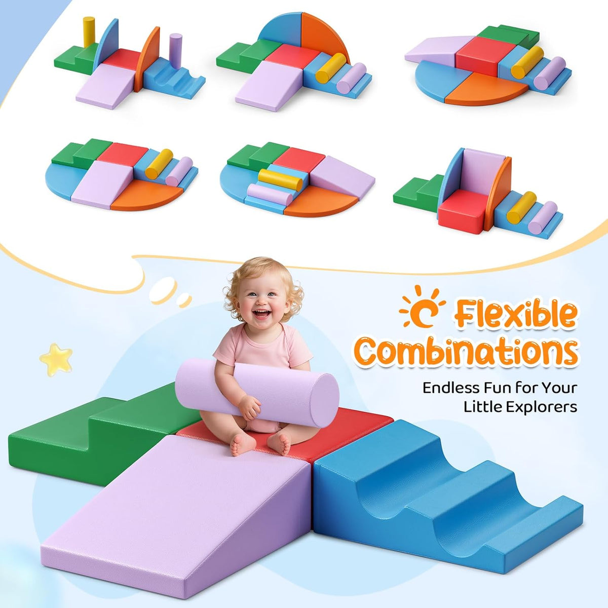 Lischwert Foam Climbing Blocks for Toddlers 1-3, 8pcs Soft Play Set with Crawling Exploration Toys