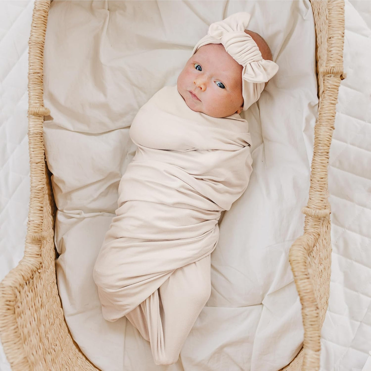Konssy Baby Girl Newborn Receiving Blanket with Matching Headband and Beanie Set Baby Swaddle