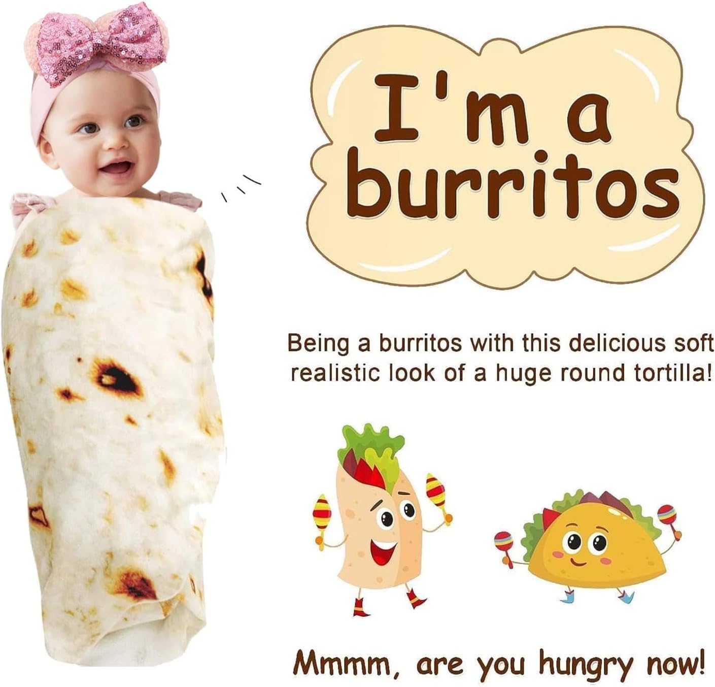 Burrito Tortilla Blanket Baby Stuff Shower White Elephant Gifts for Kids Taco Throw Blankets Wrap