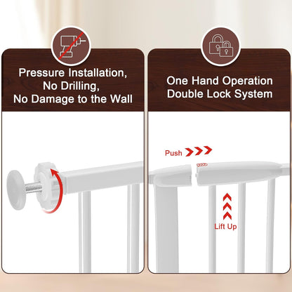 DEARBB Extra Wide Baby Gate Ultra Narrow Spacing 30.11-77.36" Pressure Mounted Double Lock Swing