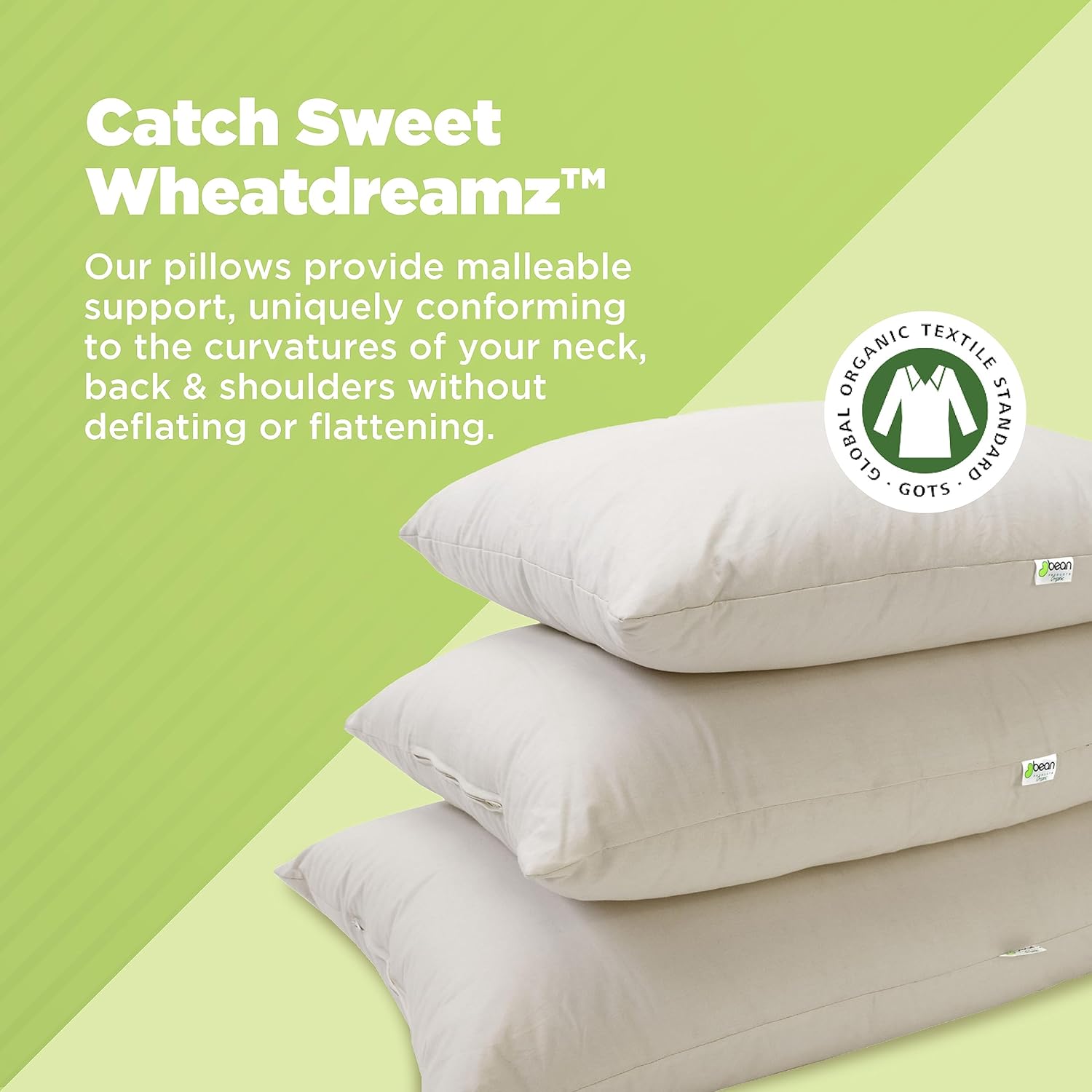 Bean Products Kapok 14" x 20" Japanese Pillow - Breathable, Eco-Friendly and Durable Organic Cotton