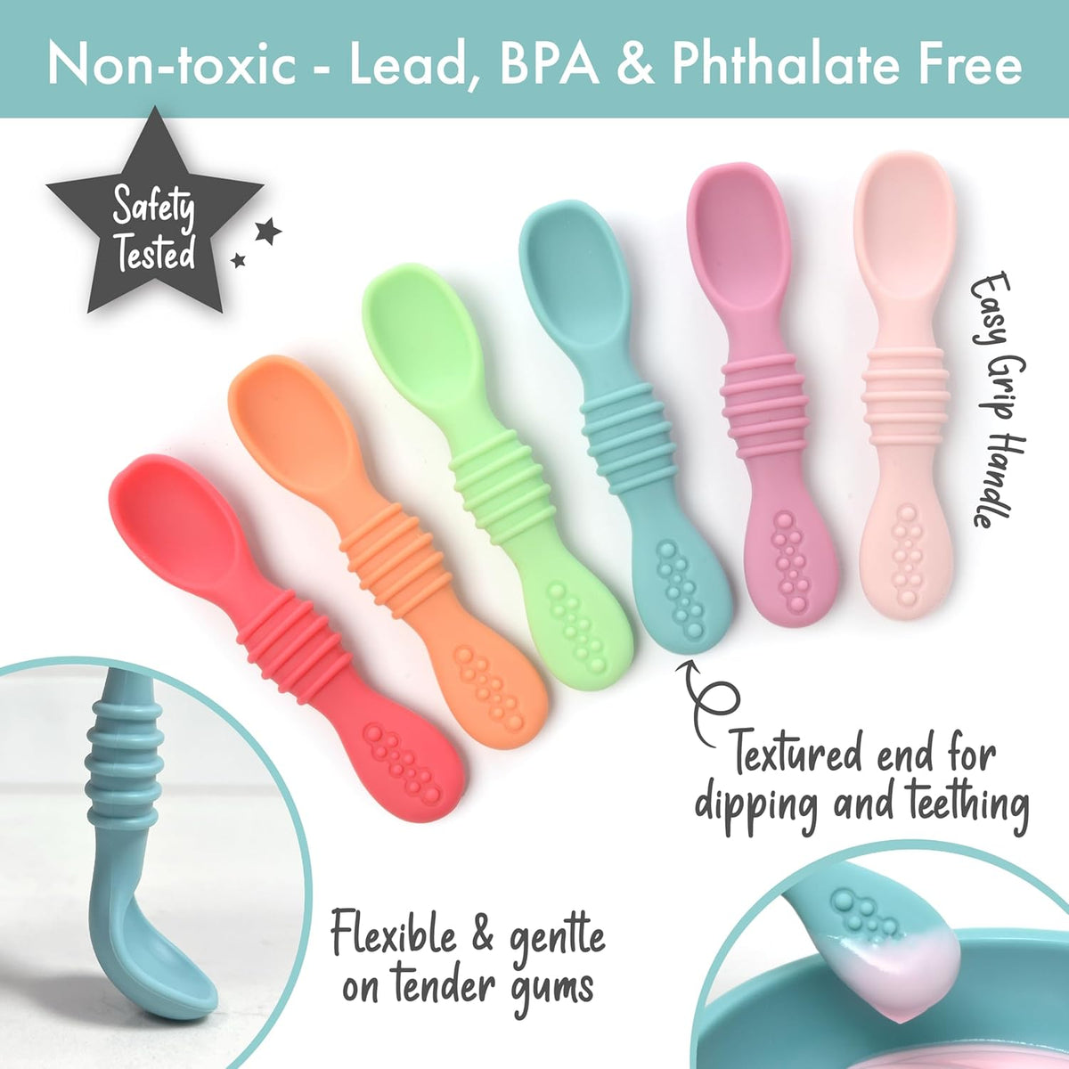 PrimaStella Silicone Chew Spoon Set for Babies and Toddlers | Safety Tested | BPA Free | Microwave