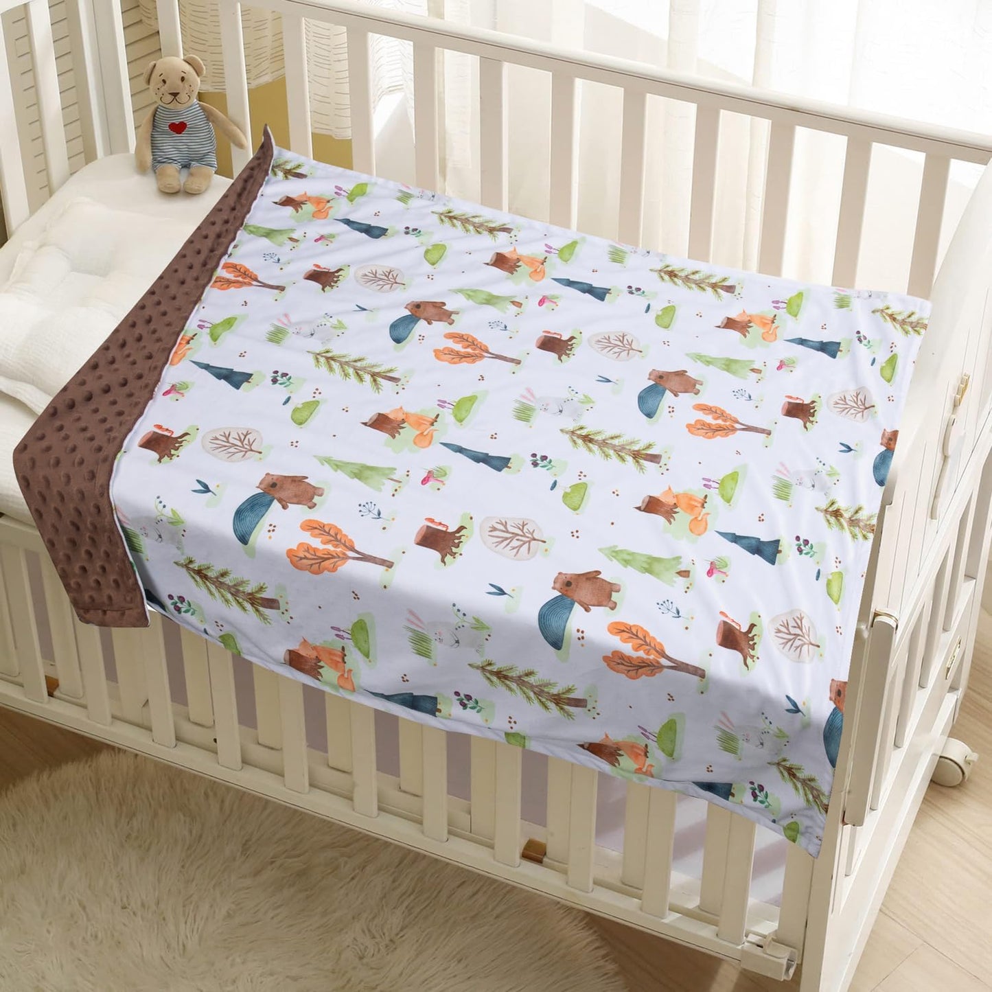 Baby Blanket for Boys Girls Soft Minky with Double Layer Dotted Backing, Primary Forest Printed 30