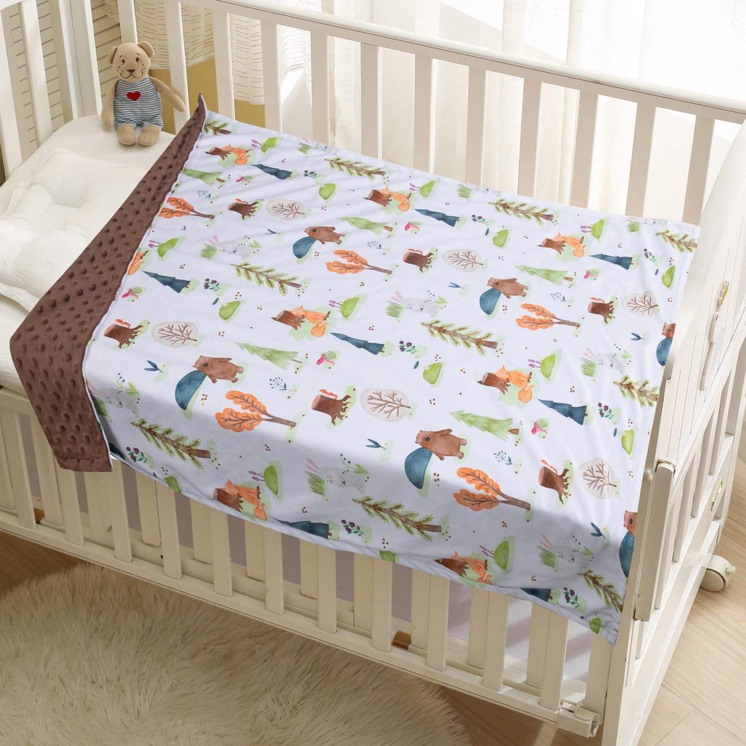 Baby Blanket for Boys Girls Soft Minky with Double Layer Dotted Backing, Primary Forest Printed 30