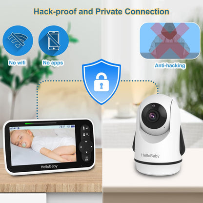 HelloBaby 5 Inch Video Baby Monitor with Camera and Audio, Remote Pan-Tilt-Zoom Camera with Night