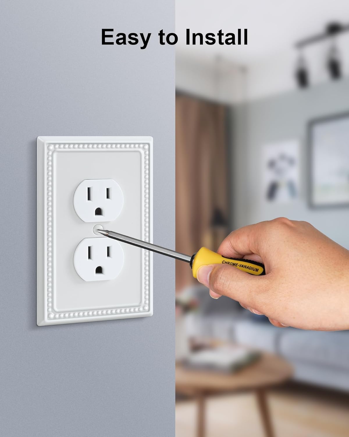 4-Pack Duplex Outlet Cover Plate, Pure White Metal Wall Plates for Electrical Outlets, 1 Gang