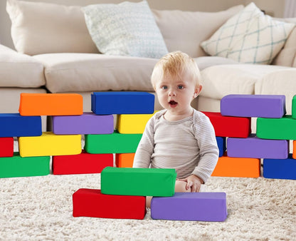 Toddler Foam Buliding Blocks - 12 Piece Fabric Covered 9x4x3inch Stacking Block Sets - Colourful