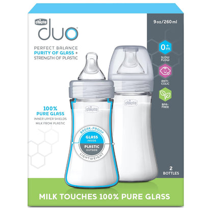 Chicco Duo 9oz. Hybrid Baby Bottle with Invinci-Glass Inside and Plastic Outside | Dishwasher