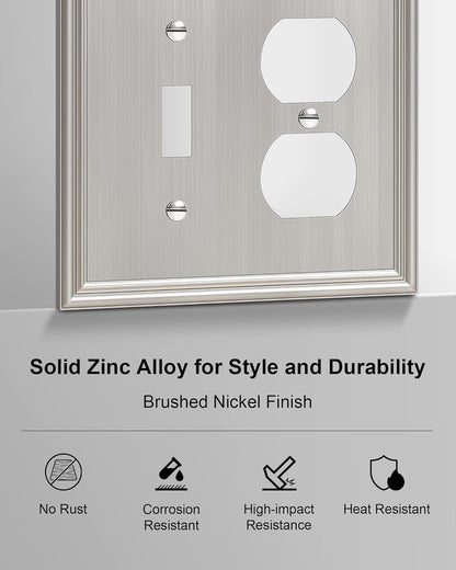 2-Pack Combo Toggle/Duplex Light Switch Cover Plate, Brushed Nickel Wall Outlet Cover Plate