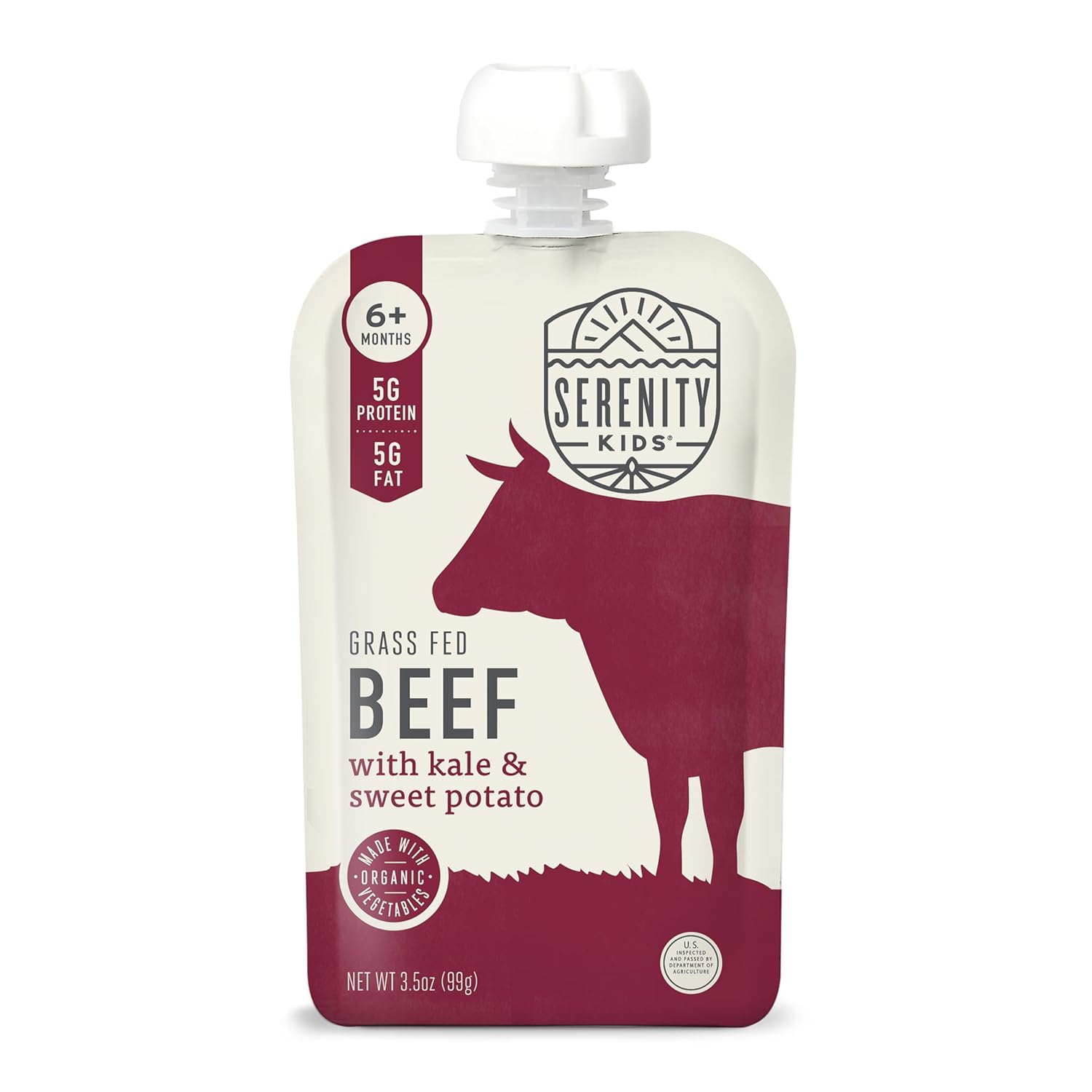 Serenity Kids 6+ Months Baby Food Pouch Puree - Grass Fed Beef, Kale & Sweet Potato - Ethically