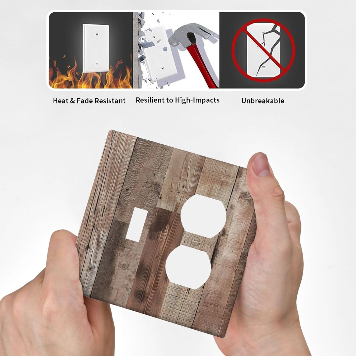 Decorative Outlet Covers Retro Wood Plank Vintaga Wooden Board 2 Gang Wall Plate Cover Single