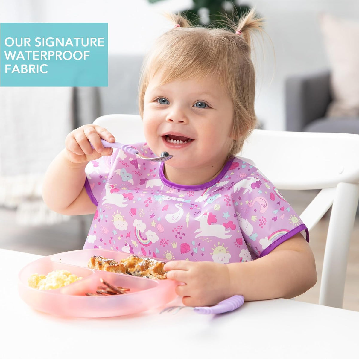 Bumkins Bibs - Toddler Bibs, Waterproof, Large for 1-3 Years, Short Sleeve
