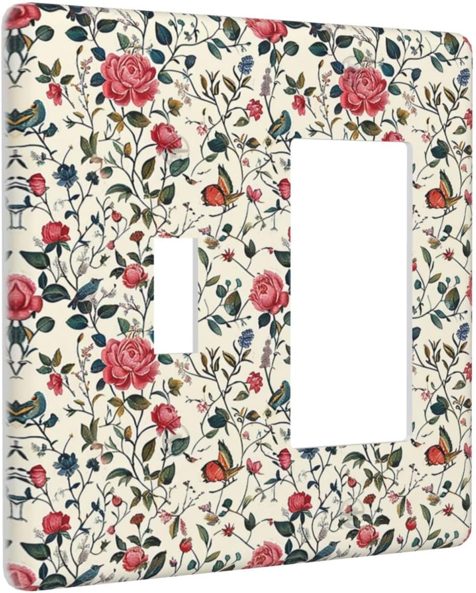 Outlet Covers Vintage Flowers Rose Leaf Bird Butterfly 1 Toggle 1 Rocker Combination Decorative