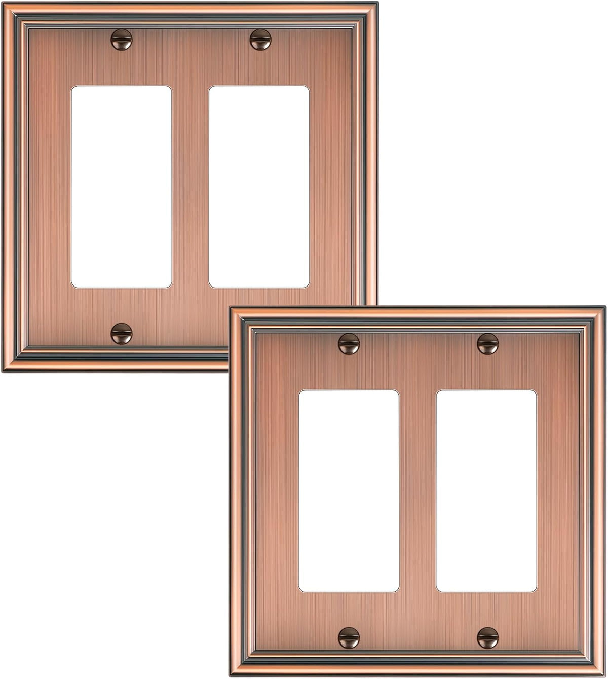 2-Pack Decorative Double Decorator Outlet Cover Plate, Durable Zinc Alloy Antique Copper Wall