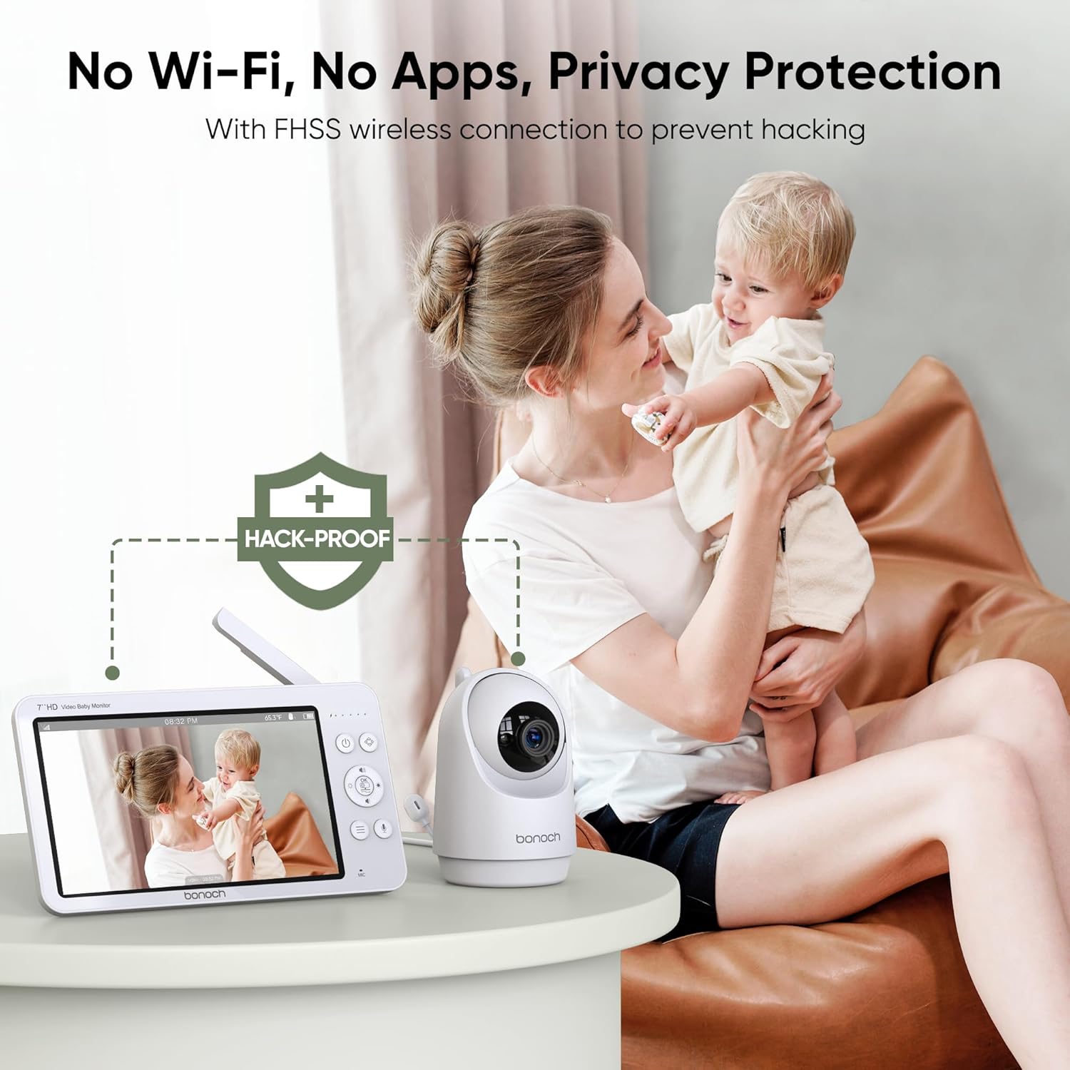 bonoch MegaView Baby Monitor with Camera and Audio, 7" 720P HD Video Baby Monitor No WiFi, 6000mAh