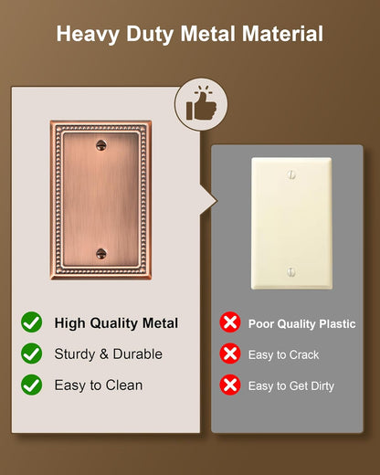 2-Pack Blank Outlet Cover Wall Plate, Metal Switch Plates Outlet Covers, Antique Copper Pearls